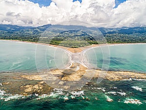 Aerial view National Park Punta Uvita Beautiful beach tropical forest pacific coast Costa Rica shape whale tail