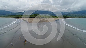 Aerial view National Park Punta Uvita Beautiful beach tropical forest pacific coast Costa Rica shape whale tail