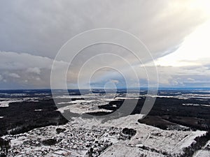 Aerial view on the natural winter landscape of the resi