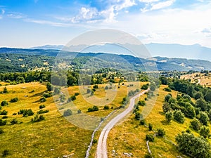 Aerial view of nature around village Vrdolje on the way to Lukomir in Bosnia and Herzegovina.