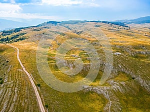 Aerial view of nature around village Vrdolje on the way to Lukomir in Bosnia and Herzegovina.