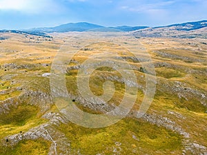 Aerial view of nature around village Vrdolje on the way to Lukomir in Bosnia and Herzegovina.