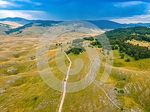 Aerial view of nature around village Vrdolje on the way to Lukomir in Bosnia and Herzegovina.