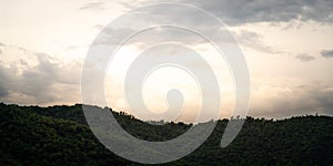 aerial view of nature background with green mountain and lake