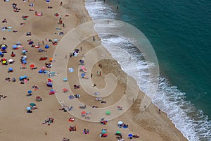 Aerial view of NazarÃ© beach in Leiria district