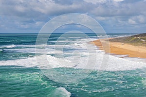 Aerial view of Nazaré \'s north beach in Portugal