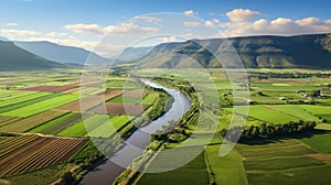 Aerial View Of Ndebele Art Inspired Green Field And River Valley