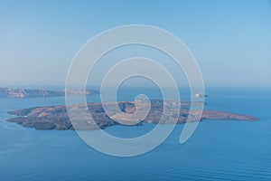 Aerial view of Nea Kameni island near Santorini, Greece