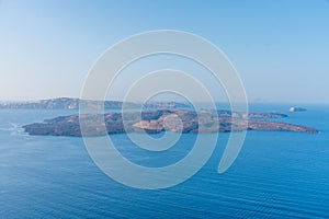 Aerial view of Nea Kameni island near Santorini, Greece