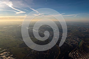 Aerial view of the Neatherlands with a river crossing few city