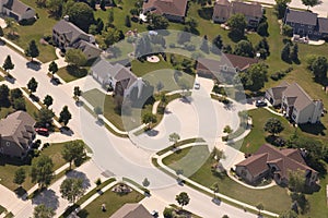 Aerial View Neighborhood Houses and Home in Cul De Sac photo