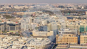 Aerial view of neighbourhood Deira with typical buildings timelapse, Dubai, United Arab Emirates