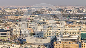 Aerial view of neighbourhood Deira with typical buildings timelapse, Dubai, United Arab Emirates