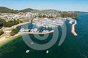 Aerial view of Nelson Bay marina and town, Australia photo