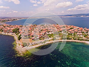 Aerial view of Nessebar, ancient city on the Black Sea coast