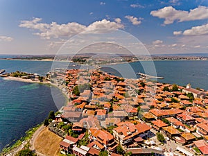 Aerial view of Nessebar, ancient city on the Black Sea coast of Bulgaria.