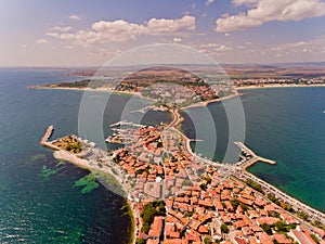 Aerial view of Nessebar, ancient city on the Black Sea coast.