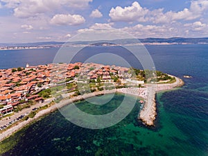 Aerial view of Nessebar, ancient city on the Black Sea coast.