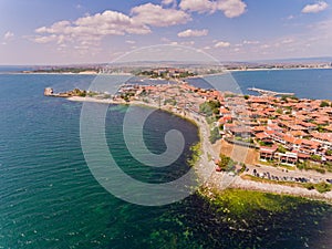 Aerial view of Nessebar, ancient city on the Black Sea coast.