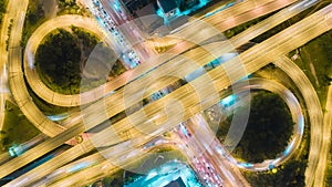 Aerial view network or intersection of highway road for transportation or distribution concept background