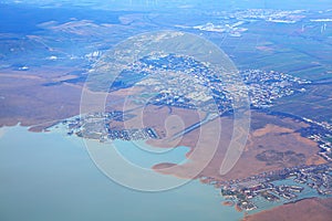 Aerial view of Neusiedl am See town in Austria