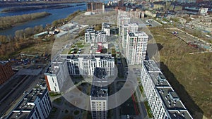 Aerial view: new buildings near the river