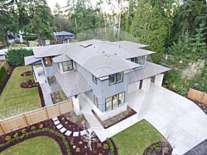 Aerial view of new construction home