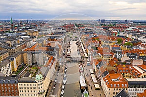 Aerial view of the New  Haven district in Copenhagen, Denmark