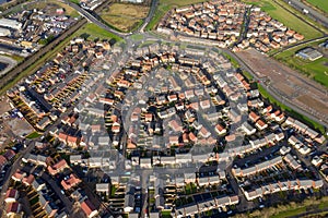 Aerial view of new houses being built / constructed