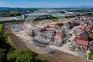Aerial view of new houses being built / constructed