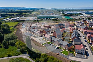 Aerial view of new houses in Bridgwater, Somerset, UK