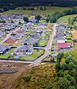 Aerial view of a new housing estate with single family houses in Germany