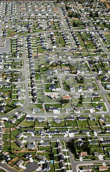 An aerial view of a new housing subdivision.
