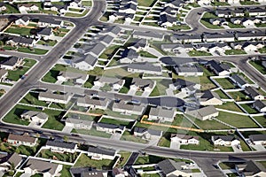 An aerial view of a new housing subdivision.