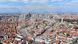 Aerial view of new Milan skyline, Italy 6K