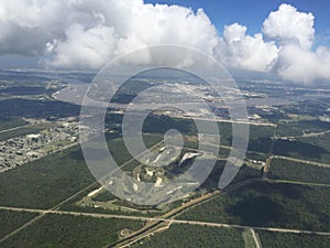 Aerial view of New Orleans Mississippi River cargo ships