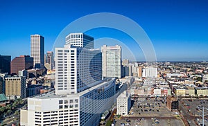 Aerial view of New Orleans skyline on a sunny winter day, Louisiana