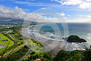 Aerial view of New Plymouth and the coastline from Paritutu Rock in New Plymouth photo