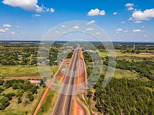 Aerial view of the new Route 7 Ruta 7 from Caaguazu to Ciudad del Este in Paraguay photo