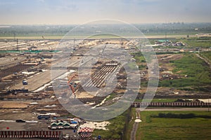 Aerial view of new Suvarnabhumi airport expansion phase 2 under construction