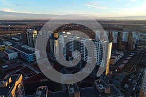 Aerial view of New Vatutinki district, Troitsk region, Russia. Beautiful landscape view