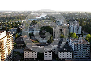 Aerial view of New Westminster and Surrey, BC, Canada. photo