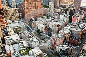 Aerial view of New York City along West Broadway street