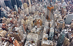 Aerial view of New York City Manhattan  with skyscrapers and streets