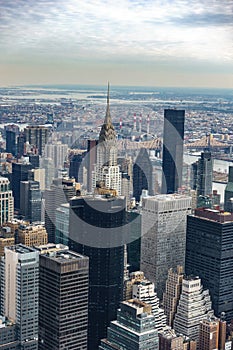 Aerial view of New York City Manhattan  with skyscrapers and streets