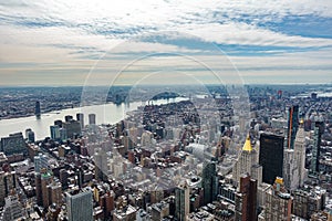 Aerial view of New York City Manhattan  with skyscrapers and streets