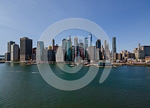 Aerial view of New York City panorama with Manhattan Skyline office buildings