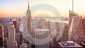 Aerial view of New York city at Sunset