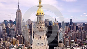 Aerial view of New York, Lower Manhattan. Residental and financial business buildings from above.