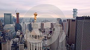 Aerial view of New York, Lower Manhattan. Residental and financial business buildings from above.